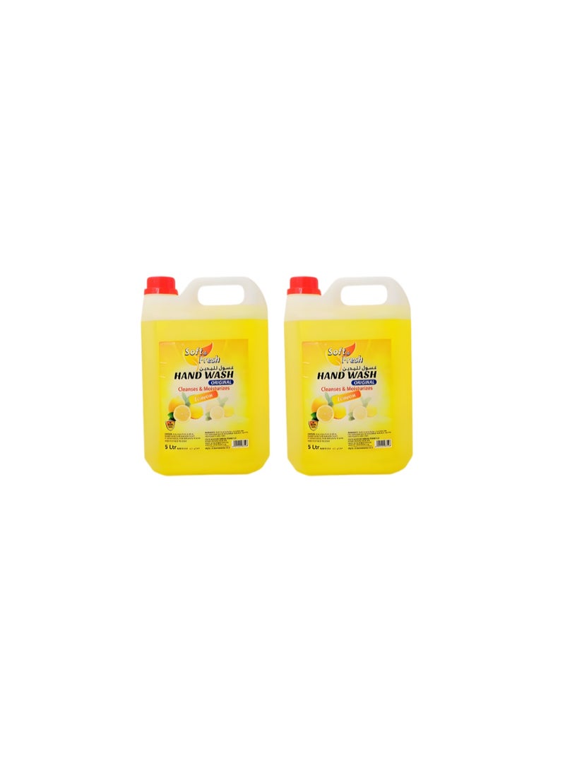 Soft & Fresh Lemon Liquid Hand Wash Set of 2 | 5 L Each | Fresh Citrus Fragrance | Gentle Daily Hand Cleanser | Ideal for Home & Commercial Use - Image 1
